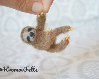 Needle felted sloth animal miniature, Tiny animals dolhouse miniature, woolen felted mini animals