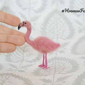 Flamingo Tiny needle wool felted, bird dollhouse miniature, flamingo for doll OOAK,mini sculpture, micro