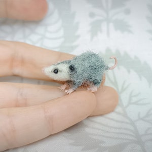 Baby Possum Tiny Animal Dollhouse Miniature Felted Wool Sculpture