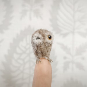 Needle Felted Micro Owl, Miniature Dollhouse Sculpture