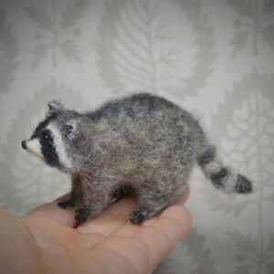Handcrafted needle felt raccoon – small decorative wool figurine