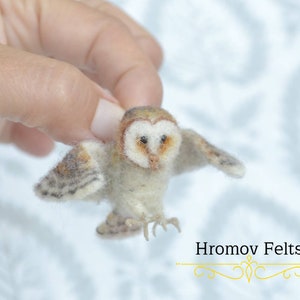 Flying Owl Tiny Needle Wool Felted Bird Dollhouse Miniature Owl Owl Lover Gift OOAK Mini Sculpture