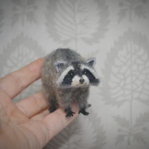 Needle felted miniature raccoon – handmade wool animal figurine