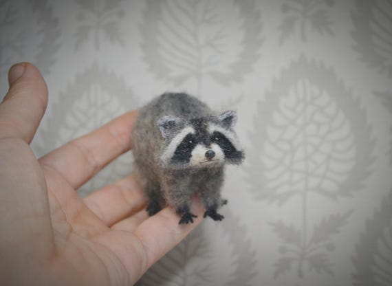Raccoon Needle felted Tiny animals dolhouse miniature, woolen felted sculpture