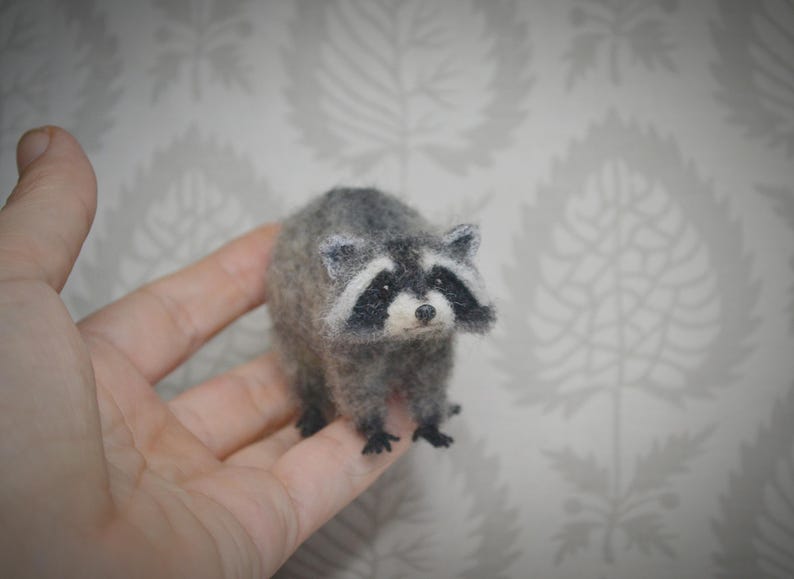 Needle felted miniature raccoon – handmade wool animal figurine