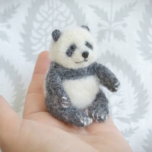 Panda bear Tiny felt miniature, dollhouse felt animals miniature, panda lover gift, OOAK, mini  soft sculpture