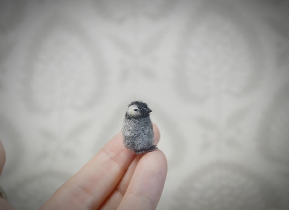 Tiny penguin baby, needle felt miniature animals for dollhouse, collectible figures, handmade ooak sculpture