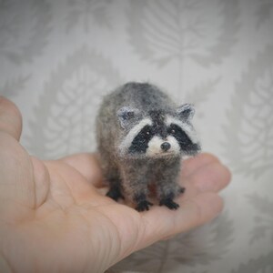 Tiny felted raccoon – handmade wool animal miniature