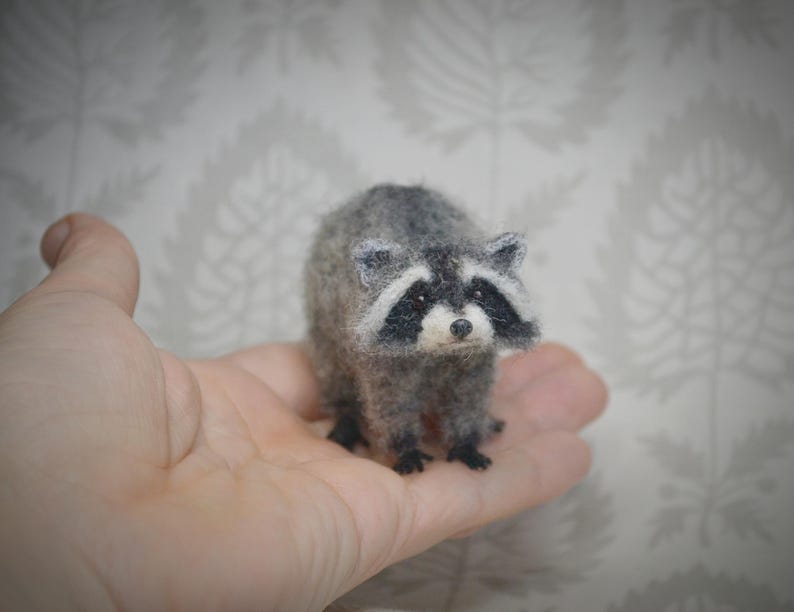 Tiny felted raccoon – handmade wool animal miniature