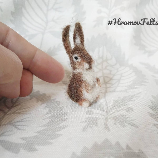 Felting hare, Needle felted tiny toy, tiny hare, felted animal miniature