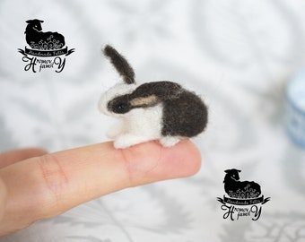 Rabbit tiny felted miniature, bunny collectible  dollhouse miniature, OOAK