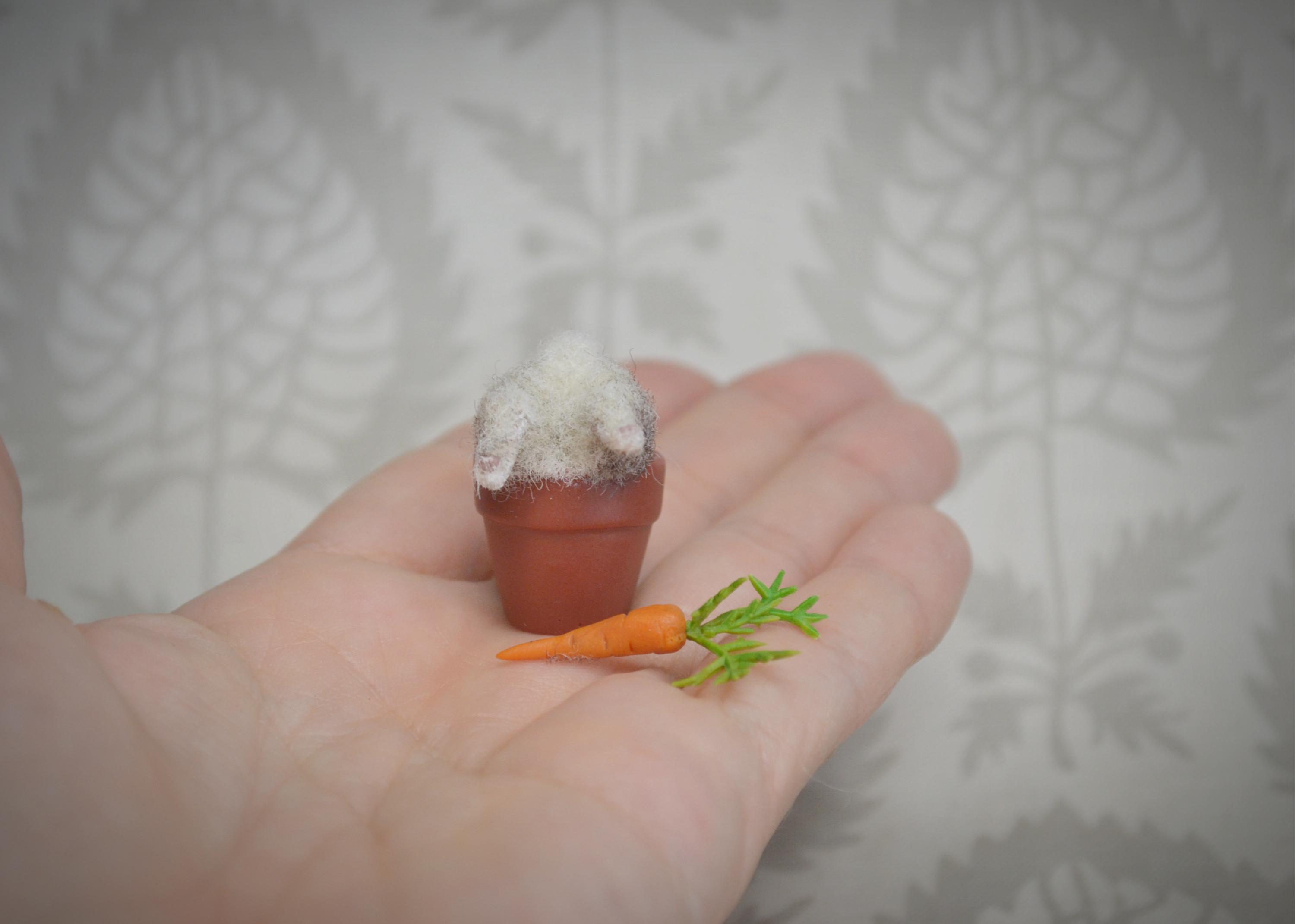 Needle Felted Bunny in Flower Pot: Miniature Wool Rabbit Figurine - Etsy