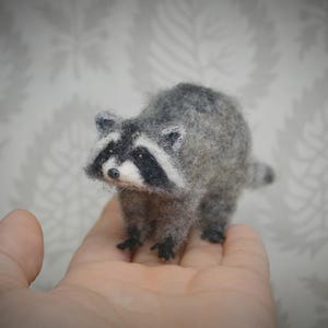 Cute needle felt raccoon – whimsical wool animal art piece
