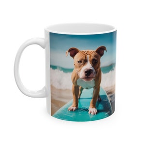 Pit Bull Surfs Up Ceramic Mug 11oz