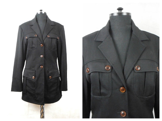 Vintage Plein Sud Women's Jacket, Black Wool Mili… - image 1