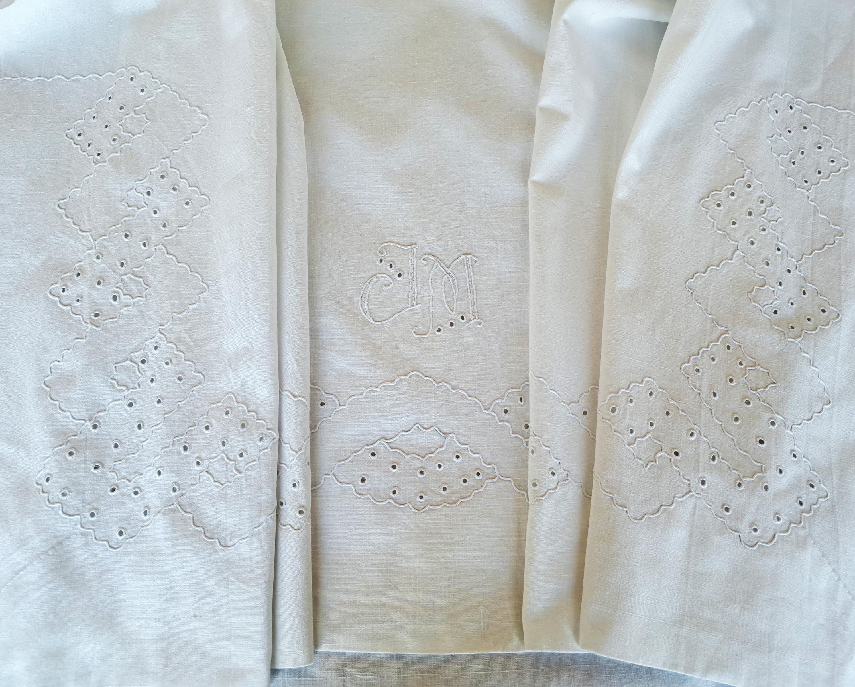 Antique JM Monogrammed Hand Openwork Embroidery Linen Sheet - Etsy