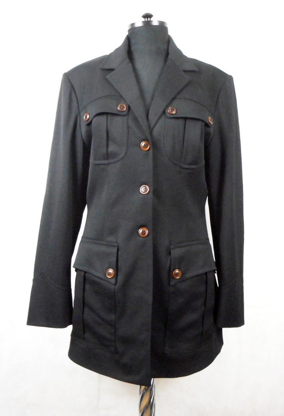 Vintage Plein Sud Women's Jacket, Black Wool Mili… - image 2