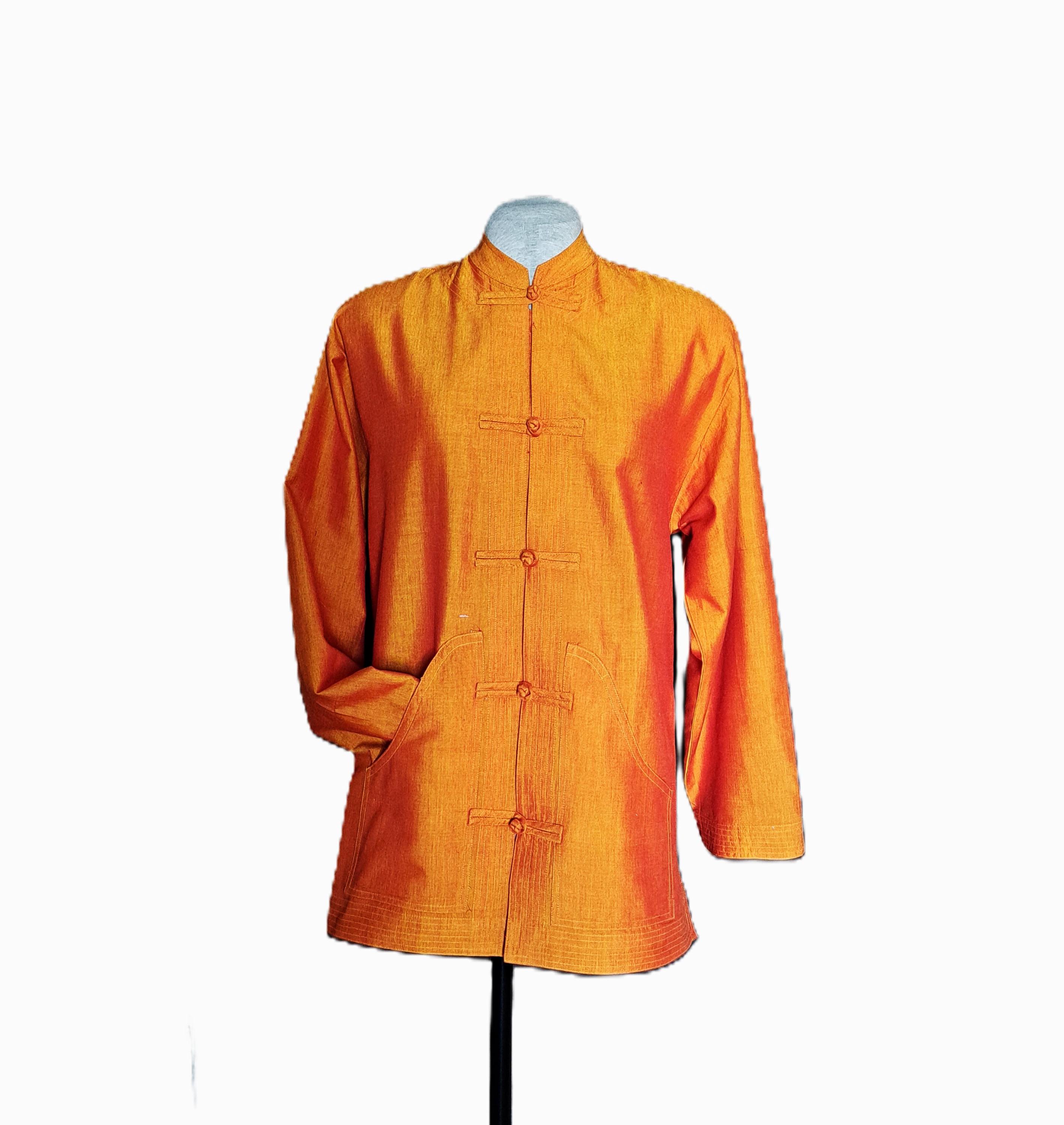 Vintage Thai Silk Jacket Orange Mandarin Collar Frog Buttons M - Etsy