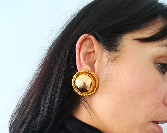 Boucles D'Oreilles Clips Vintage Années 80 - Créateur, Perles Orange Rosée - Occasion