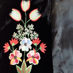 Vintage Velvet Long Scarf, Black Double-Sided Fringed Scarf, Burnout Shawl with Embroidery