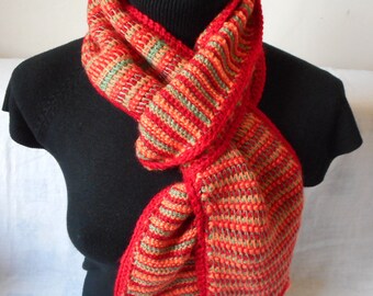 Hand Crochet Boho Scarf: Vintage Multicolor Acrylic Shawl