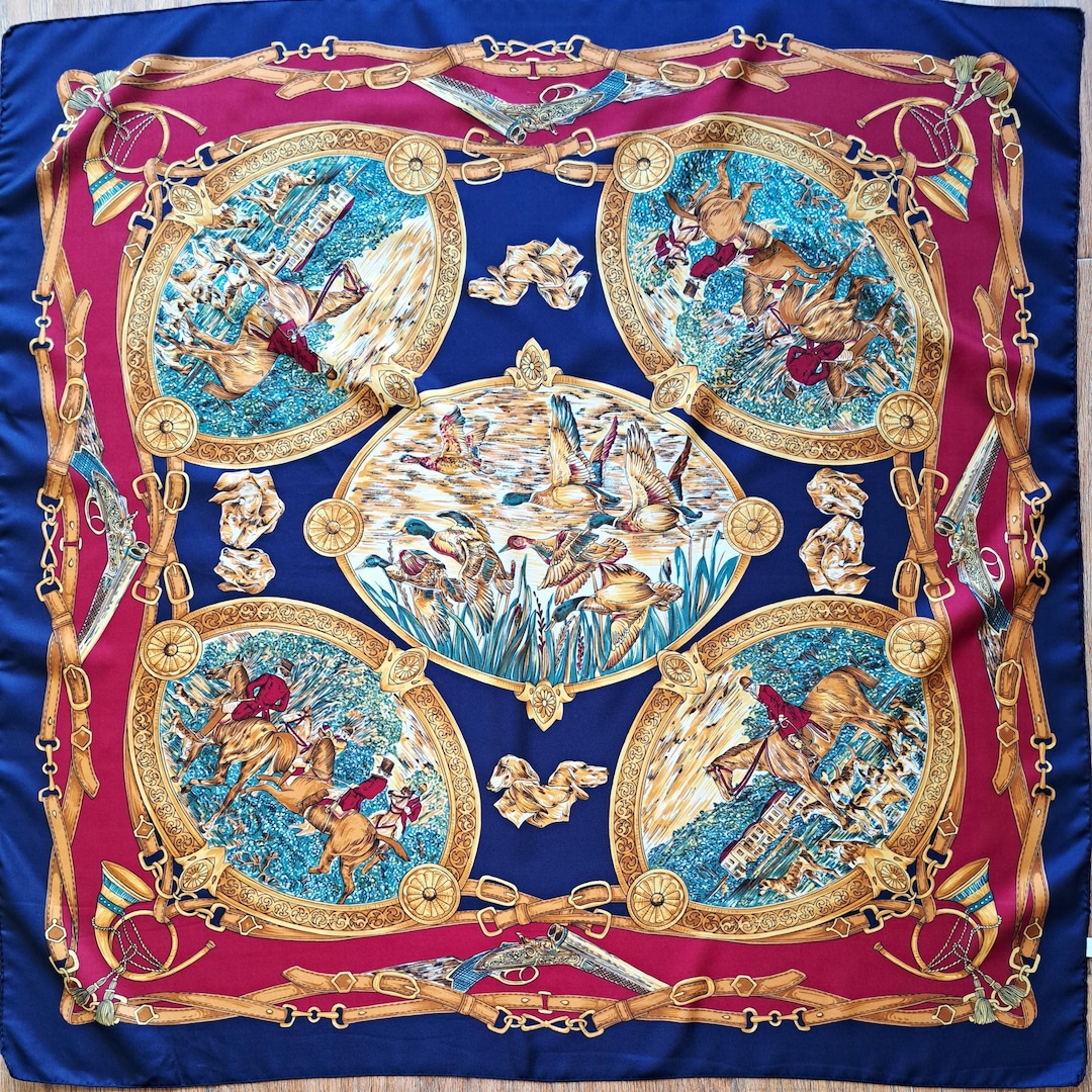 Vintage Hunting and Horse Scene Scarf, Equestrian Printed Scarves ...