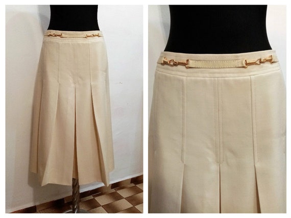 Vintage Celine Skirt, Wool Mid-length Skirt, Ivory