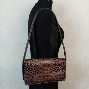 Croc Embossed Handbag, Genuine Cow Leather Purse, Brown Small Shoulder Bag, Made in India image 10
