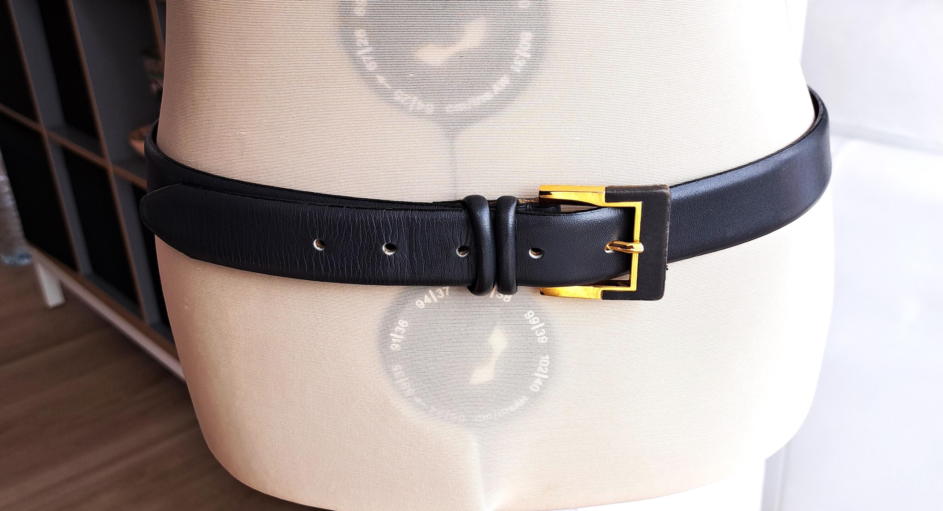 Vintage Humberto Fiacco Leather Belt: Dark Gray With Gold 
