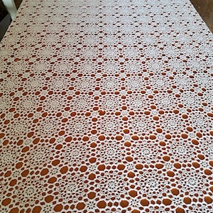 Vintage Hand Crocheted Table Cloth, Handmade Cotton Table Cloth, Huge Rectangular Crocheted Vintage Tablecloth in White