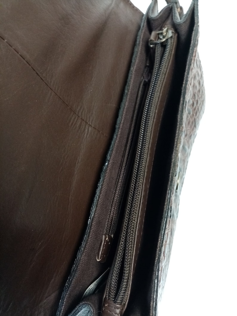 Croc Embossed Handbag, Genuine Cow Leather Purse, Brown Small Shoulder Bag, Made in India image 7