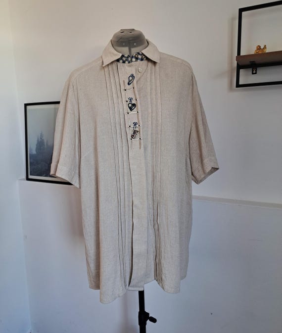 Chemise Vintage Tyrolienne Des Années 60 - Taille 44, Occasion Très Bon état - Style Alpin