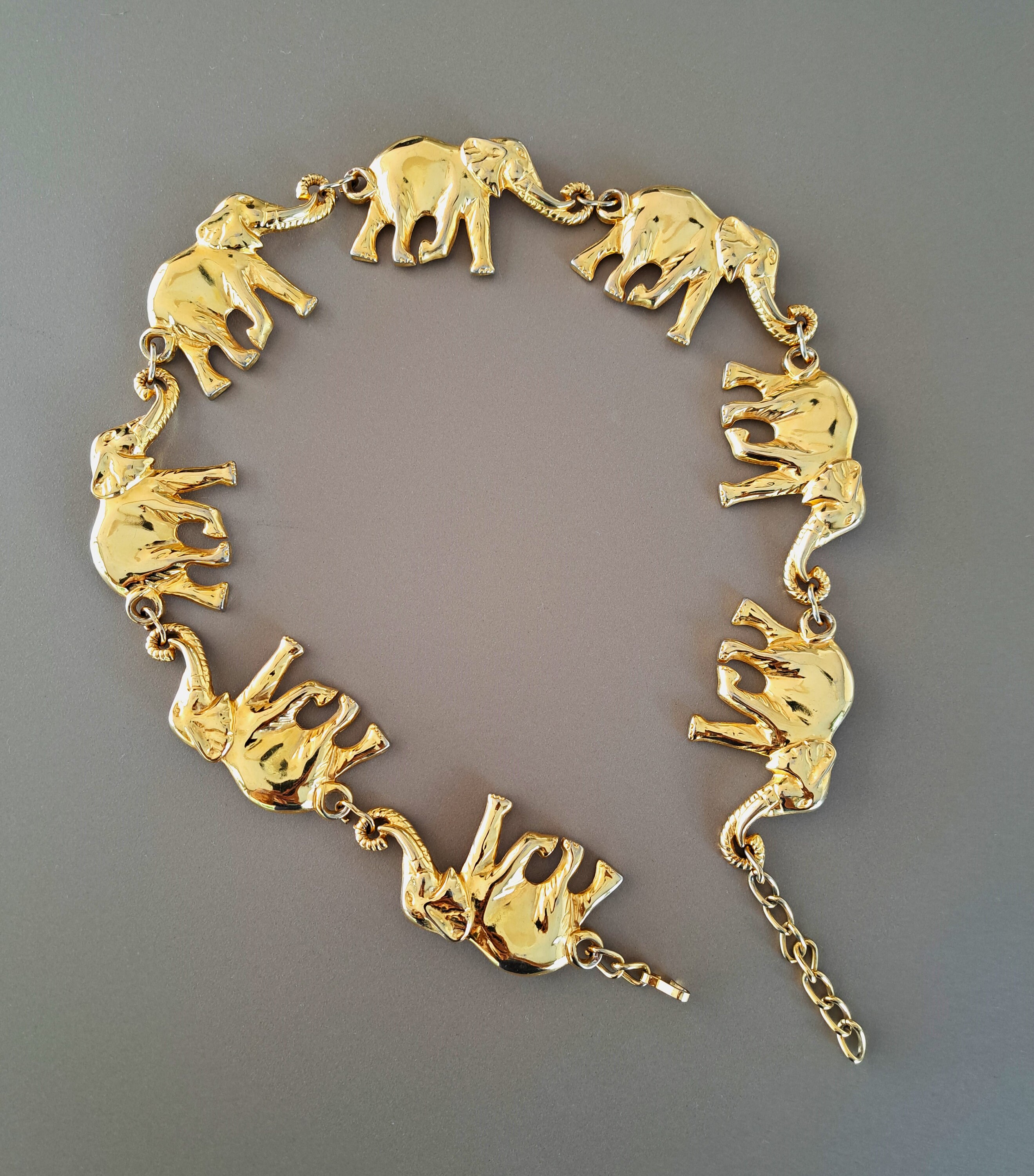 90s Vintage Gold Elephant Metallic Belt Gold Chain Belt With 
