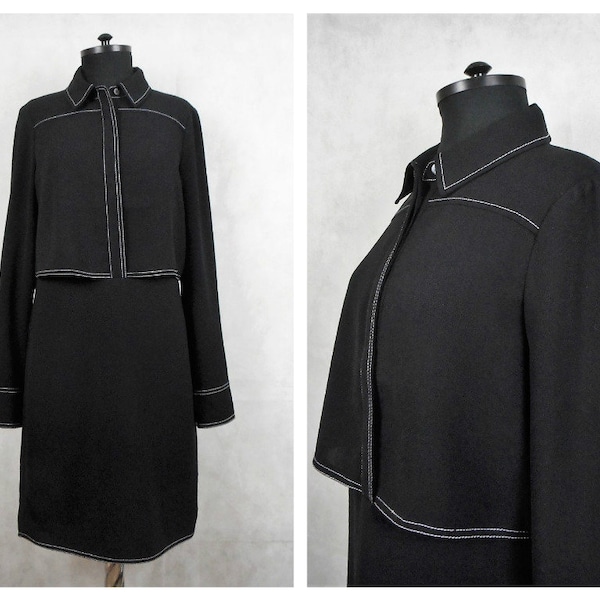 Karen Millen Dresss Coat, Black Straight Dress, Knee-Lenght Polyester Dress,  Long Sleeves Dress/Coat, Size US 4
