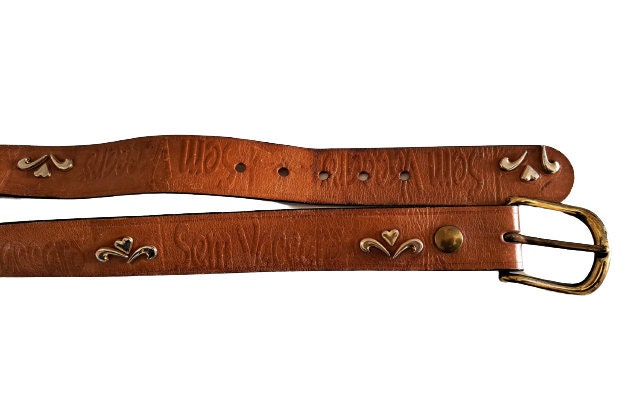 Vintage Sem Vaccaro Leather Belt: Tan With Gold Tone Details  display picture 3