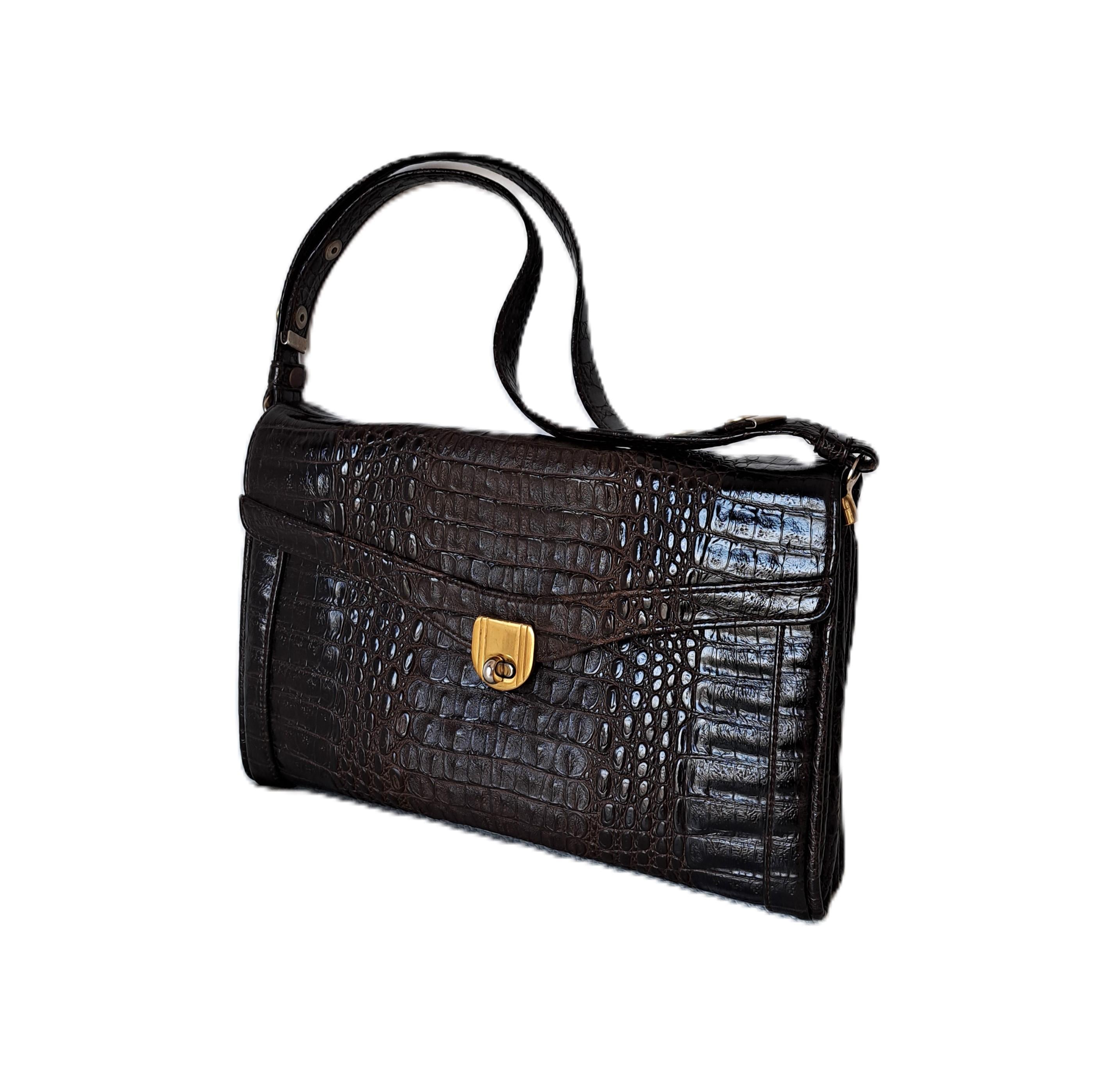 Brown Vintage 1960s Faux Crocodile Handbag/shoulder Bag - Etsy