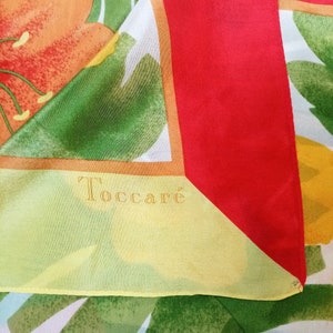 Vintage Yellow Green Orange Flowers Printed Silk Scarf, Toccare Square Silk Scarf image 4