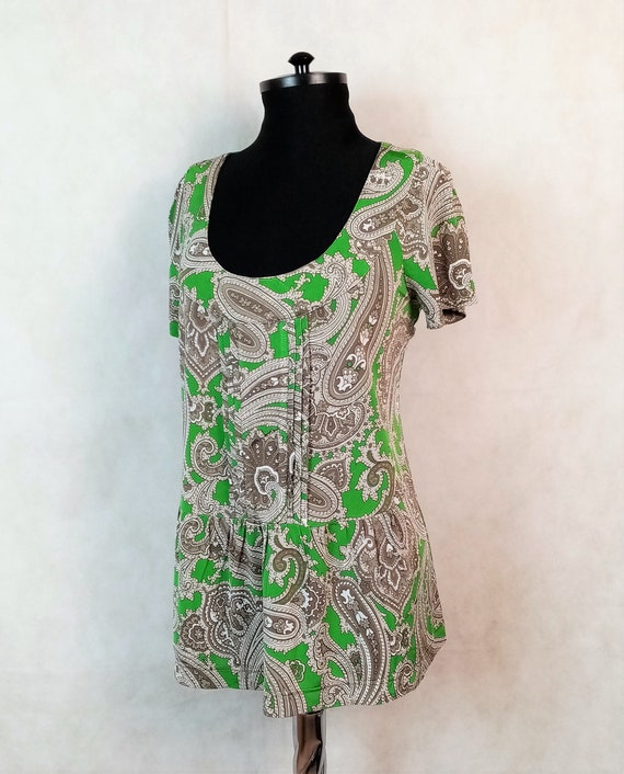 Top En Viscose Taille 44 - Multicolore, Col En V, Manches Courtes - Occasion En Très Bon état - Fabriqué En Italie