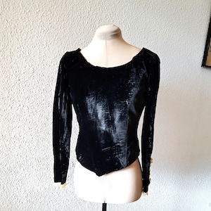 Antique Velvet Top Black Velvet Bodice with Lace Trim