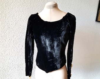 Antique Velvet Top Black Velvet Bodice with Lace Trim