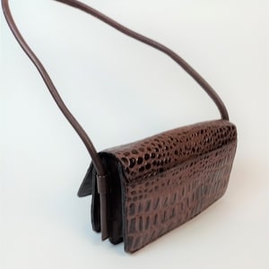 Croc Embossed Handbag, Genuine Cow Leather Purse, Brown Small Shoulder Bag, Made in India image 3
