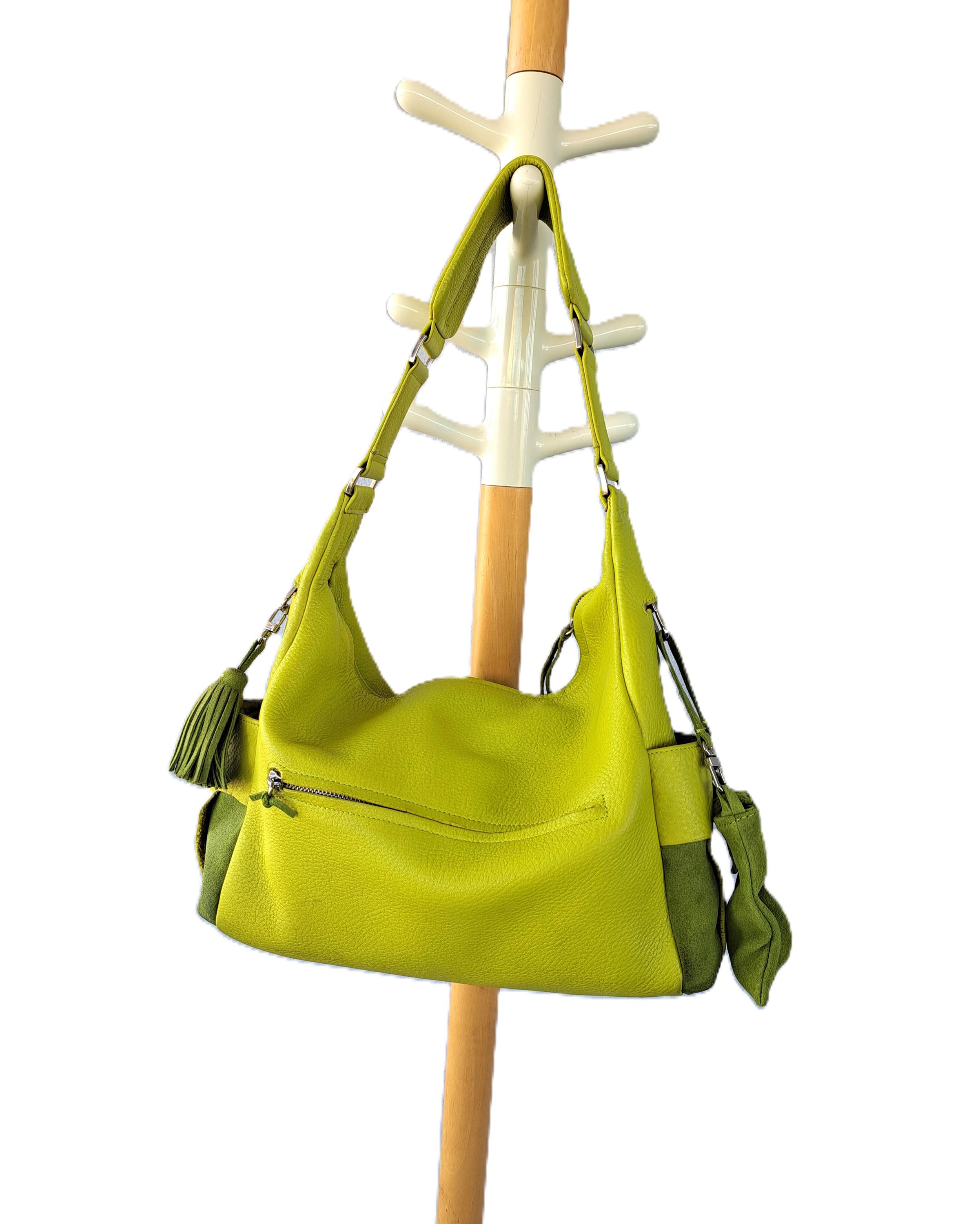 Bree Vintage Shoulder Bag Lime Green Leather/suede With Tassel and