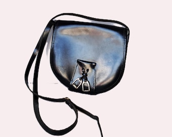 Vintage Small Black Genuine Leather Crossbody Bag