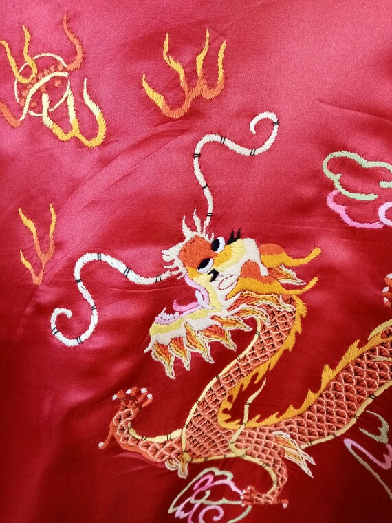 Vintage Golden Dragon Chinese Red Silk Robe,  Han… - image 9