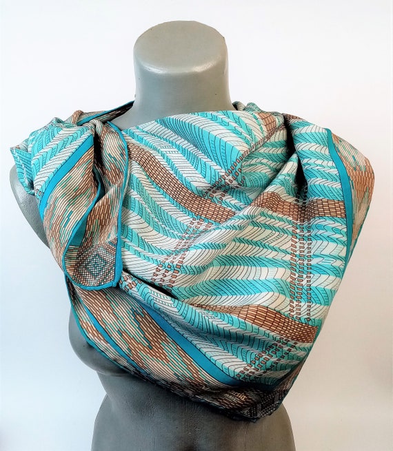 Jean-Louis Scherrer silk shawl, 43 Jean Maurice Vintage Bold Geometric Silk Scarf in Yellow, Navy & Cream main image 2