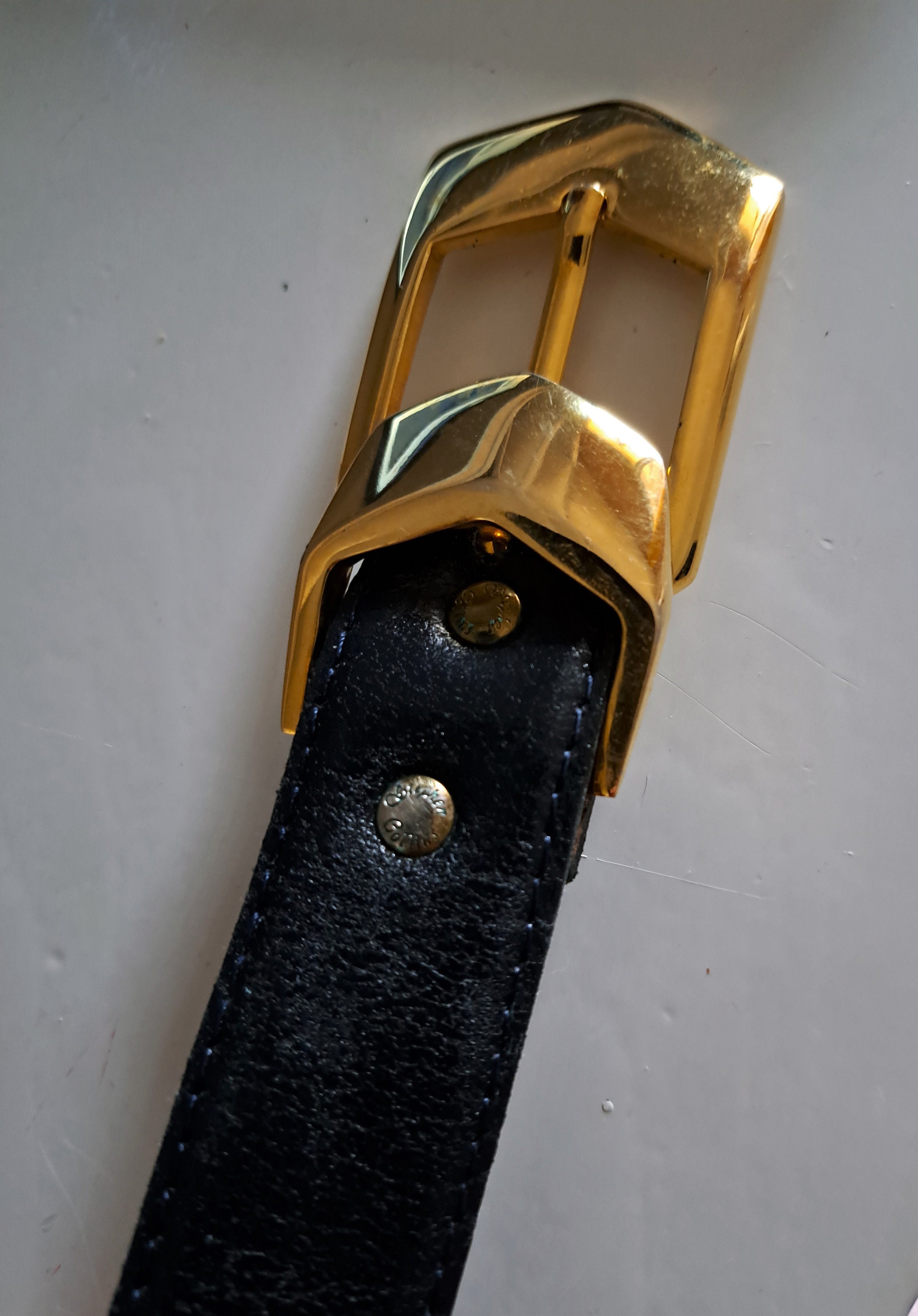 Ceinture Femme En Cuir Noir Stephen Collins - Taille 38 Pouces, Boucle à Clous, Occasion