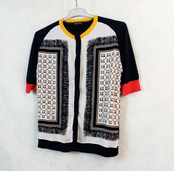 Vionnet Paris Silk Scarf Print Cardigan Sweater, S