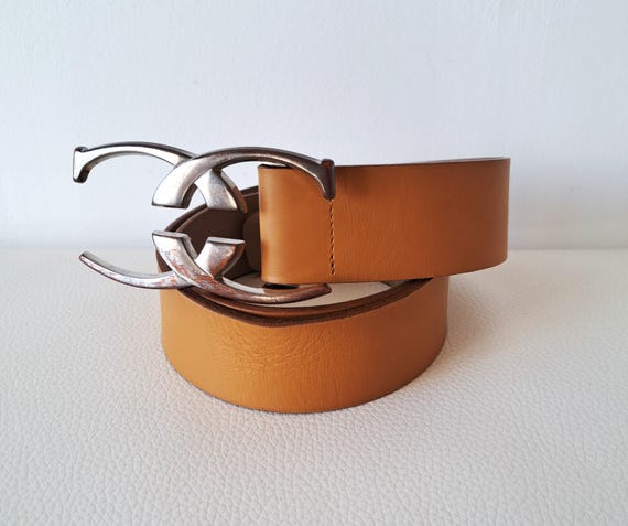 Vintage Roberto Cavalli Belt: Tan Leather With Silver Double  display picture 3