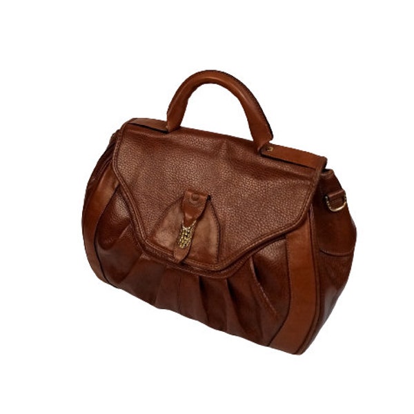 Vintage 70s Leather Doctor Style Bag, Vintage Brown Genuine Leather Bag, Lu Conte Women's Bag The Seventies, Top Handle Handbag