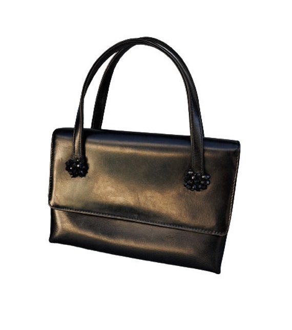 Vintage 60s Loewe Bag, Luxsury Black Leather Mini… - image 2